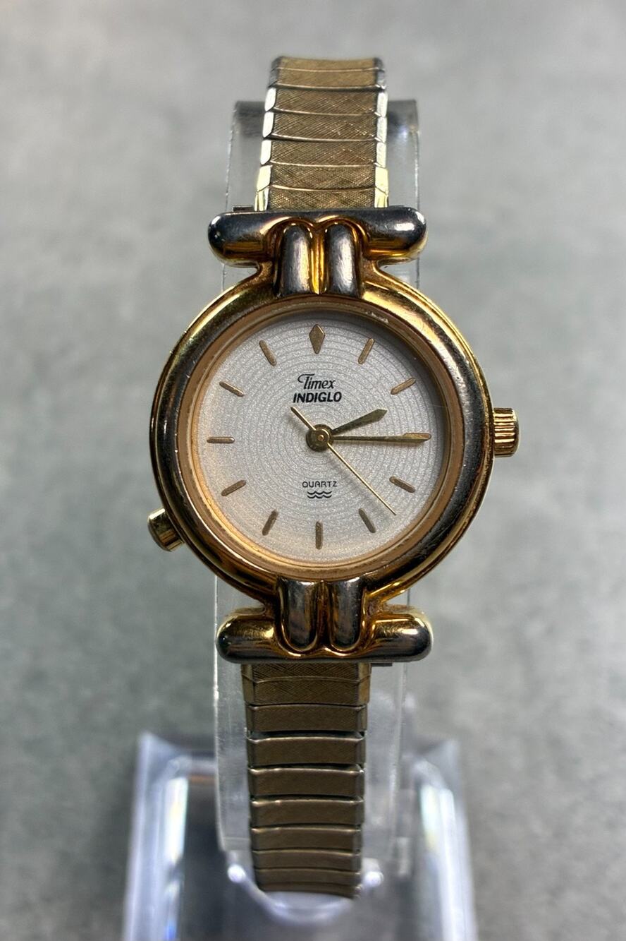 Timex Indiglo Women’s Gold Tone Quartz Watch 24mm Expansion Band 1996 Working